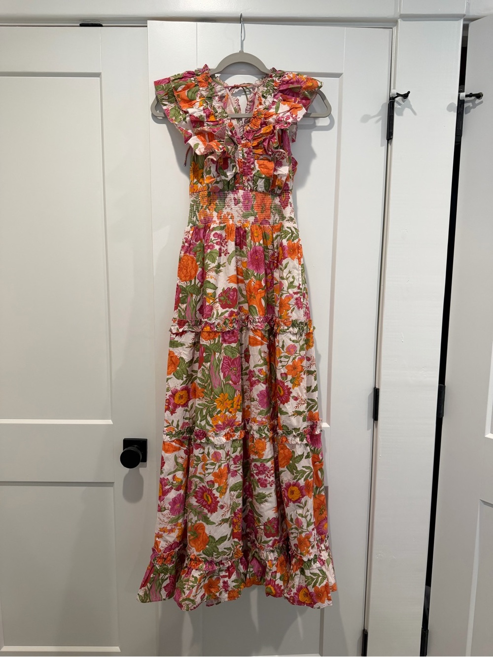 LTL Floral Ruffle Maxi Dress in Pink & Orange